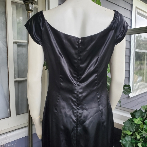 Vintage Marlene's Black 60" Long Gown / Black Satin Long Maxi Dress Gown - Picture 6 of 15